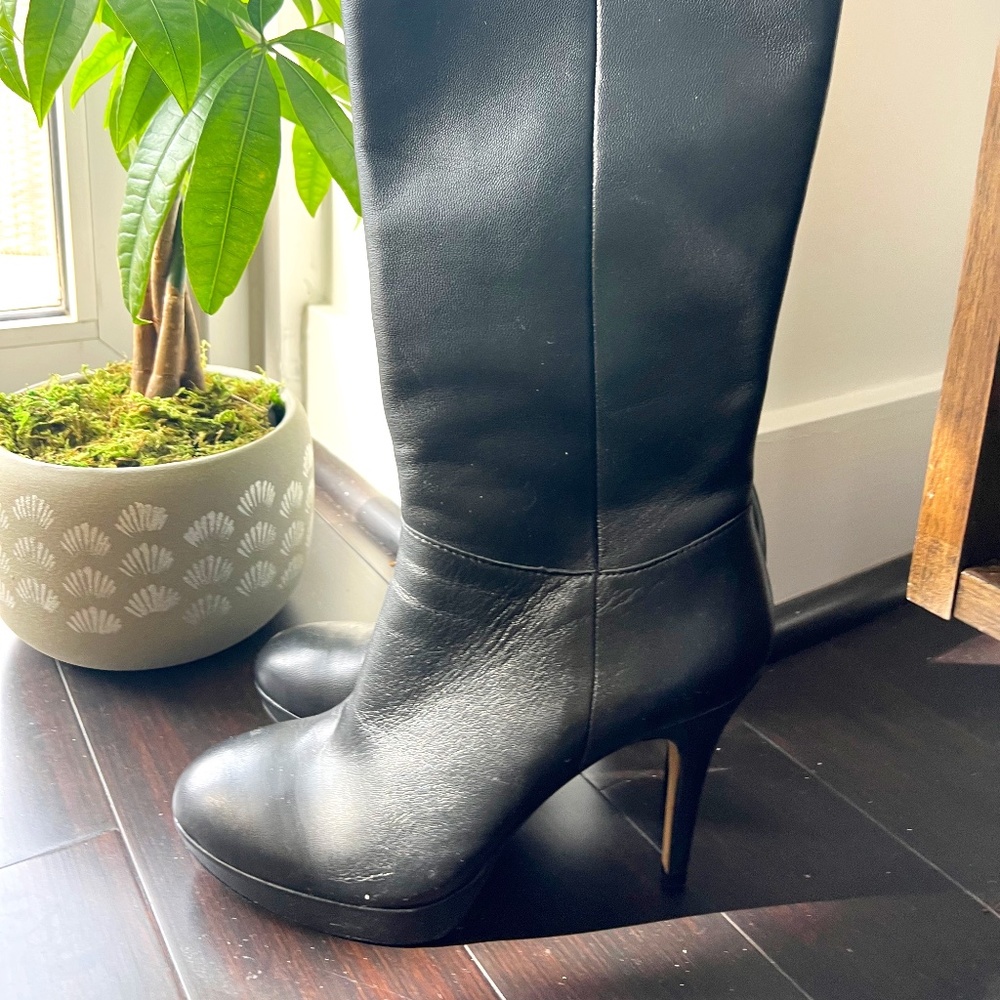 Black leather platform boots, soft leather. Very comfortable.